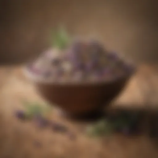 A vibrant blend of Herbes de Provence in a rustic bowl