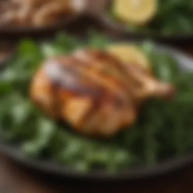 Grilled Chicken with Fresh Greens A plate featuring grilled chicken and fresh greens