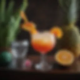 Elegant cocktail garnished with tropical fruits