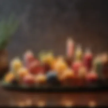 Artistic Display of Seasonal Fragrances An artistic display of seasonal candle fragrances representing winter and summer.