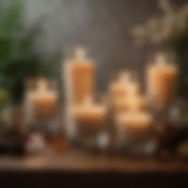 Serene Arrangement of Candle Scents A serene arrangement of various candle scents surrounded by natural elements.