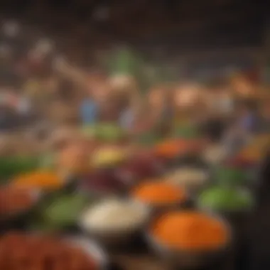 A vibrant market scene showcasing fresh ingredients and local produce.