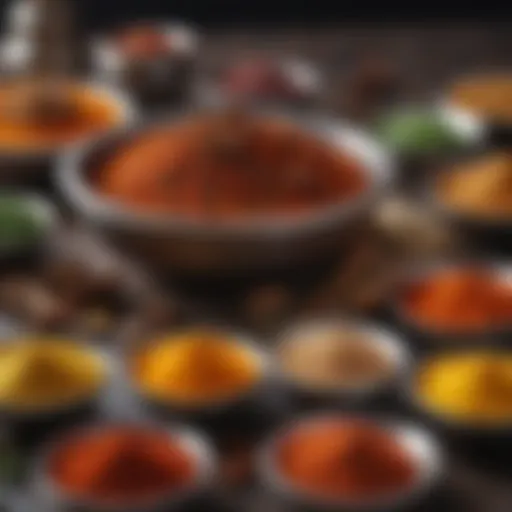 A colorful array of spices representing the essence of Indian cooking.