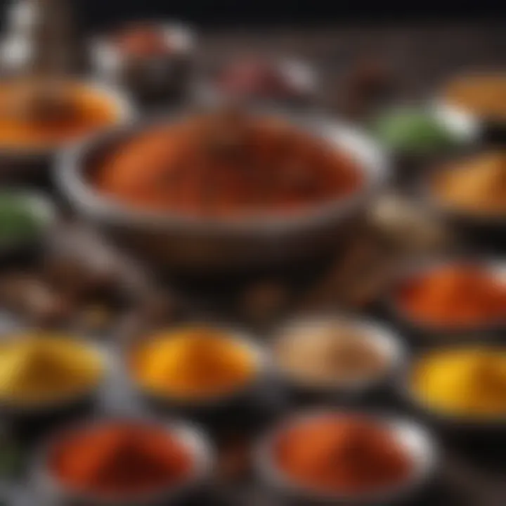 A colorful array of spices representing the essence of Indian cooking.