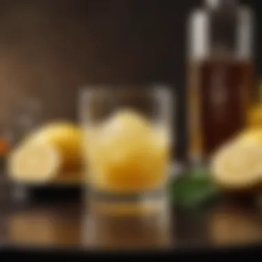 Citrus Essence: The Zesty Lemon Juice Freshly squeezed lemon juice in a crystal glass