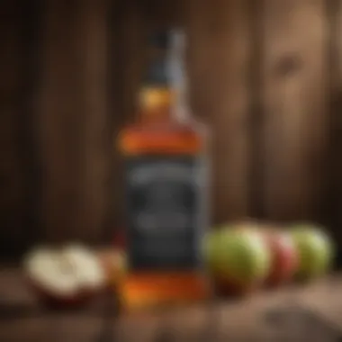 Close-up of a bottle of Jack Daniel's Apple Cider against a rustic background