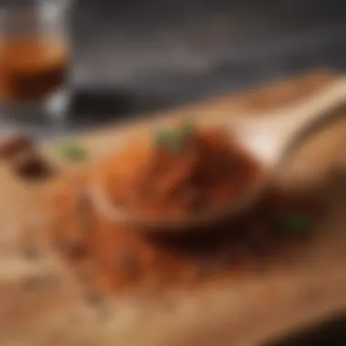 An elegant wooden spoon with kosher seasoning sprinkled on a cutting board