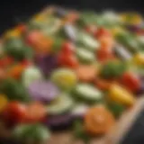 A vibrant assortment of fresh vegetables drizzled with a light dressing