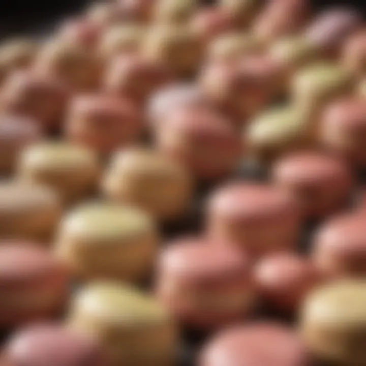 A close-up view of macaroon cookies highlighting their intricate details and delicate structure.