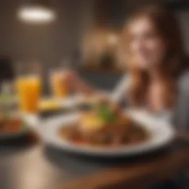 Enjoying Keto Dining A person enjoying a delicious keto dish in a cozy dining setting