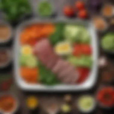 Keto Meal Arrangement A beautifully arranged keto meal showcasing vibrant vegetables and protein-rich ingredients