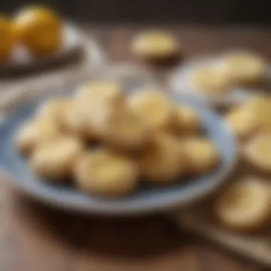 An assortment of Meyer lemon cookies presented on a decorative plate, highlighting their appeal.