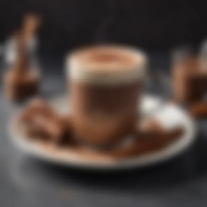 A beautifully styled beverage with mocha and hot chocolate garnished with a cinnamon stick