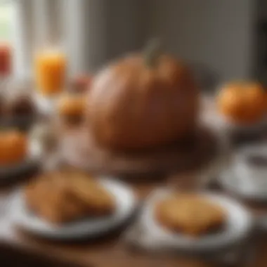 A festive table setting with Pillsbury pumpkin bread served alongside seasonal decor.