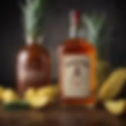 Bourbon whiskey bottle with pineapple slices
