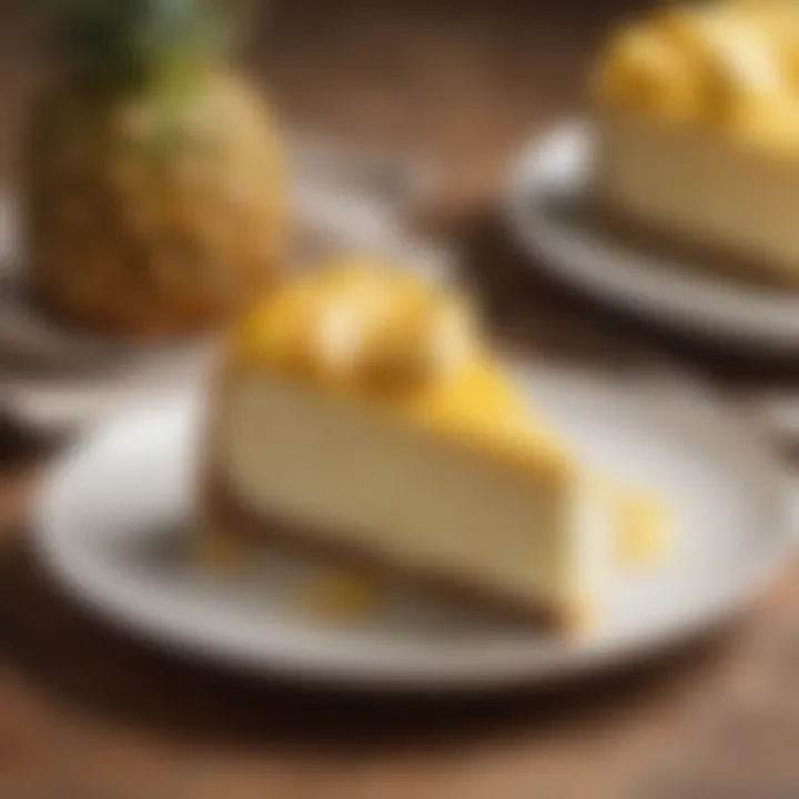 A close-up view of the creamy texture of pineapple cheesecake, highlighting its smooth consistency