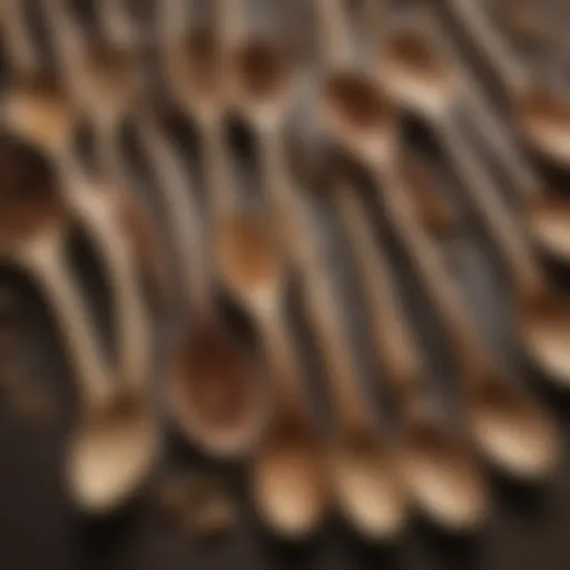 A close-up view of finely crafted wooden spoons showcasing their intricate designs and grains.