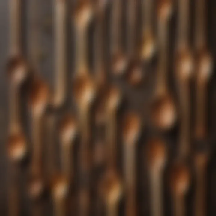 An array of different types of wooden spoons made from various woods, highlighting their unique colors and textures.