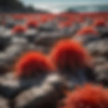 Traditional gathering of red Irish sea moss on a rocky beach