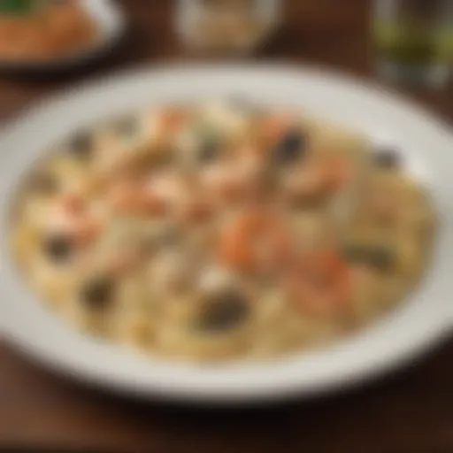 Delicious Seafood Alfredo presented on a plate