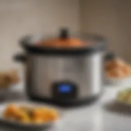 Elegant slow cooker with delay start feature on a countertop