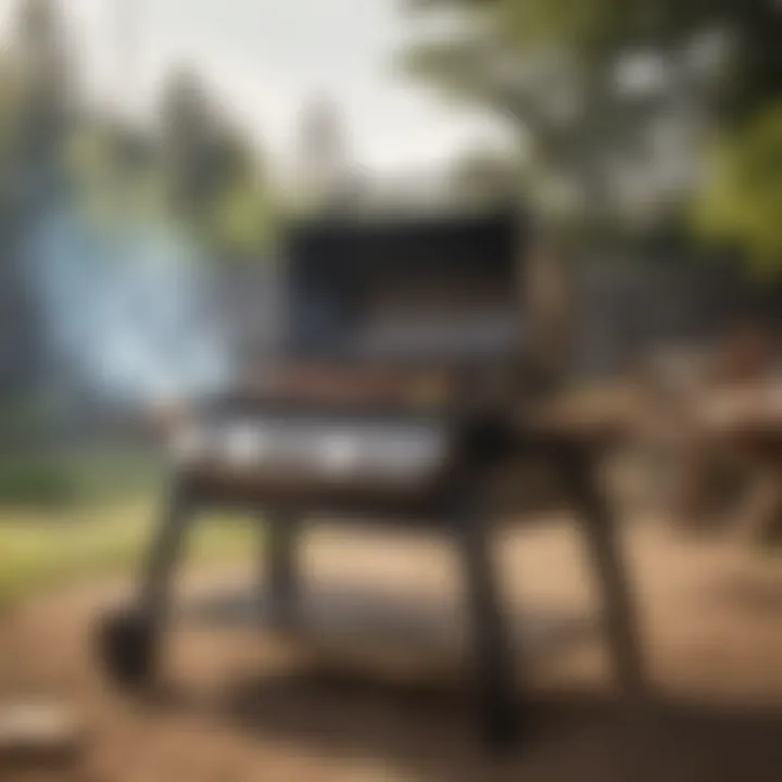 A propane grill set up for smoking with wood chips