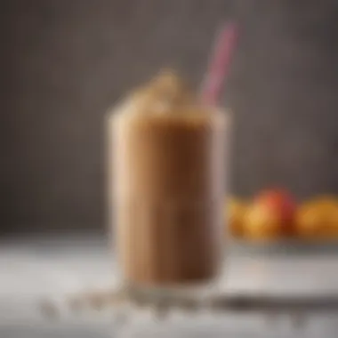 A beautifully styled glass of coffee-infused smoothie with a colorful straw