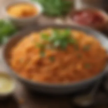 Vibrant Spanish Rice Dish A vibrant bowl of Spanish rice garnished with fresh herbs