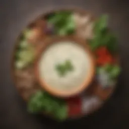 A vibrant bowl of spicy chipotle ranch dressing surrounded by fresh herbs and spices.