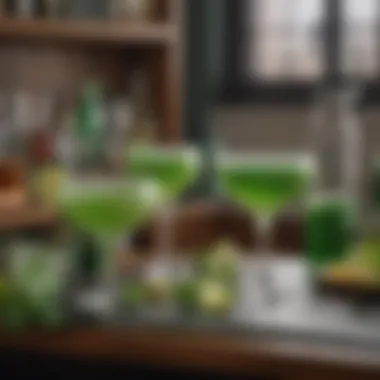 St. Patrick's Day Cocktail Showcase A beautifully arranged St. Patrick's Day cocktail display featuring green-themed drinks