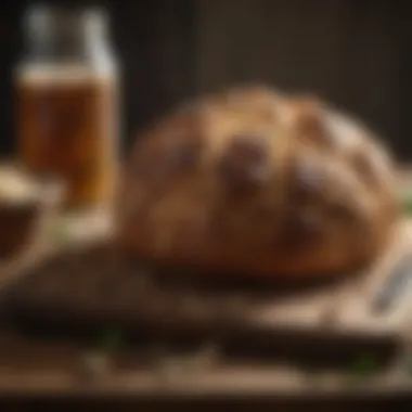 Freshly baked soda bread resting on a rustic wooden table.