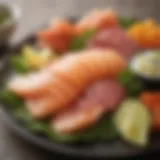 A vibrant plate of Sashimi showcasing fresh fish slices