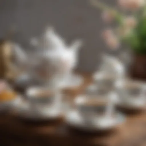 An elegant tea ceremony showcasing delicate porcelain teacups and a teapot