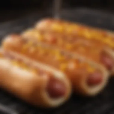 A close-up of perfectly grilled hot dogs with grill marks