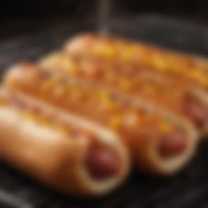 A close-up of perfectly grilled hot dogs with grill marks