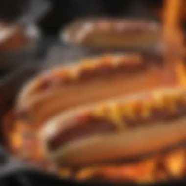 Savoring the Flame-Cooked Experience Hot dogs being cooked over an open flame