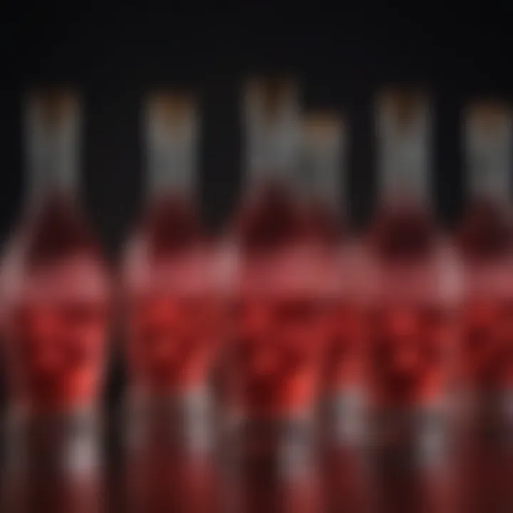 A close-up of cherry vodka bottles with artistic lighting