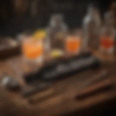 Essential Cocktail Tools for Mixology Elegant cocktail tools arranged neatly on a wooden bar