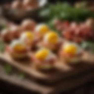 A vibrant display of fresh ingredients used in egg bites, including eggs, herbs, and bacon