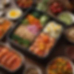 An exquisite Bento box featuring vibrant vegetables and protein.