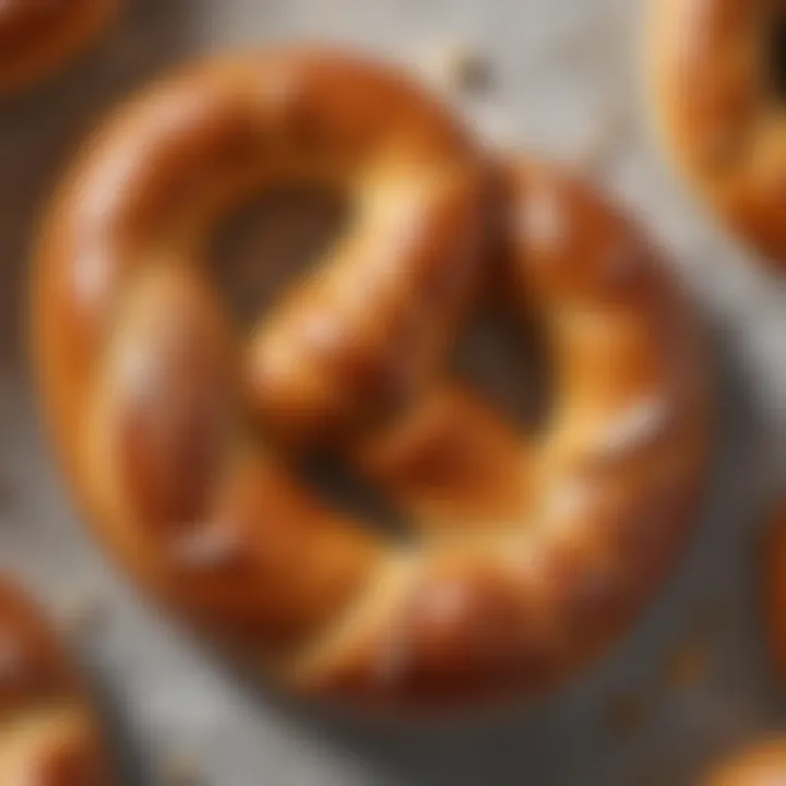 A close-up of a perfectly baked soft pretzel with sea salt