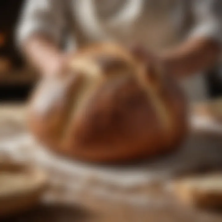 An artisan loaf resting in a banneton, demonstrating the shaping and proofing process.