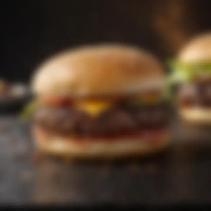 A close-up of a perfectly grilled burger patty with char marks