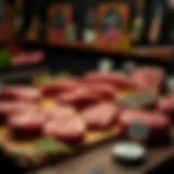 Variety of premium beef cuts displayed on a wooden board