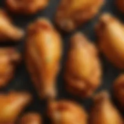 A close-up view of crispy deep fried wings showcasing golden brown texture