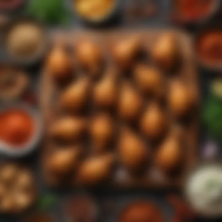 Ingredients laid out for making deep fried wings with spices and herbs