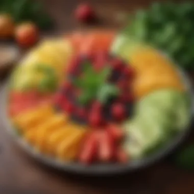 A colorful fruit platter topped with mint leaves