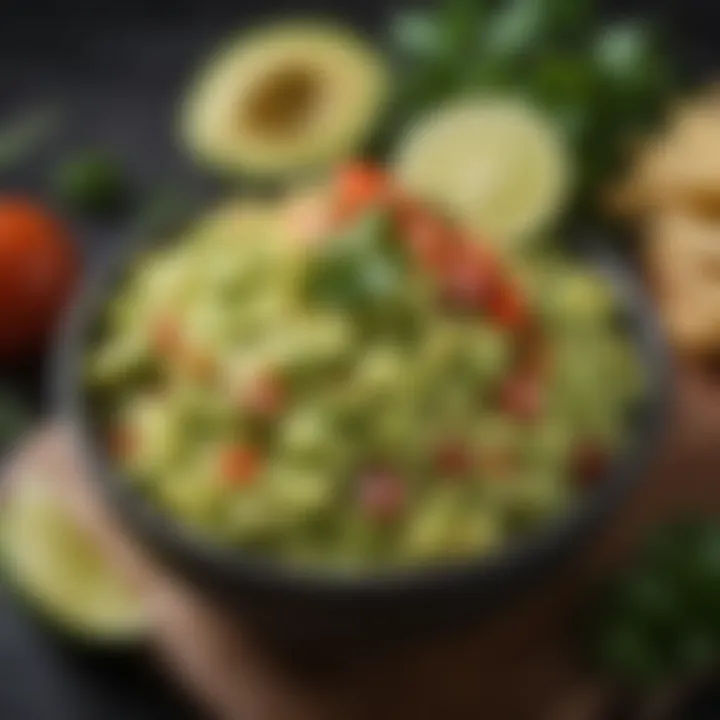 A bowl of fresh guacamole garnished with herbs