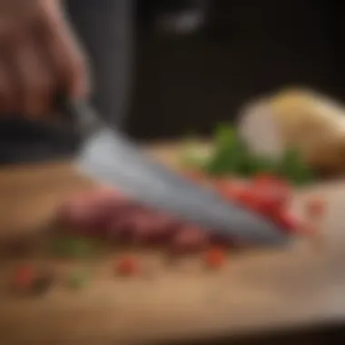 Close-up of a chef's knife, highlighting blade craftsmanship