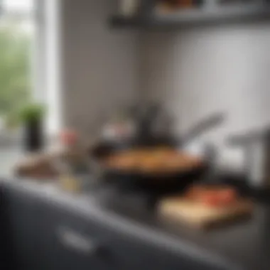 Elegant Nonstick Skillet in Modern Kitchen An elegantly styled nonstick skillet in a modern kitchen setting